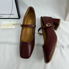 Low-Heel Square-Toe Low-Cut Flats