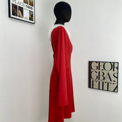 Fur-Trimmed V-Neck Dress