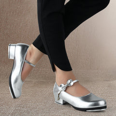 Women's Silver Leatherette 3.5cm Heel Tap Shoes Dance Shoes
