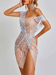 Split Sequin Mini Dress