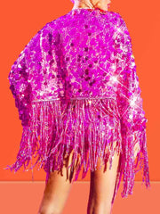 Fringed Pink Sequin Jacket Two-piece Set