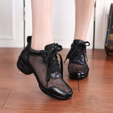 Women's Leather Mesh Lace-up 4cm Heel Dance Sneakers Practice Dance Shoes JazDance