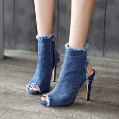 Women's Denim 10cm Denim Rubber Sole Dance Boots Dance Shoes