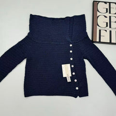 Asymmetric long-sleeved V-neck knitted top