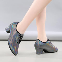 Women's Gray Real Leather 3cm/5cm Teaching & Practice Shoes Ballroom Dance Shoes