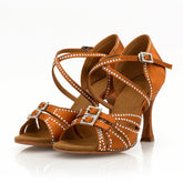 Women's Brown Satin Customized Heel Ballroom Dance Shoes Latin Dance Shoes