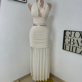V-Neck Mesh Two-Piece Set