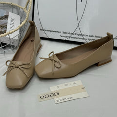 Round-toe low-heeled soft leather shoes