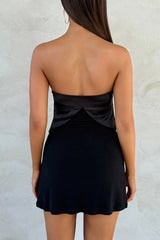 Bowknot Splicing Slim Solid Color Bodycon Tube Mini Dresses-Black