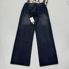 Retro blue water-washed mid-rise flared pants