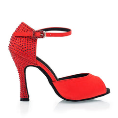 Women's Silk Satin Customized Heel Rhinestone Latin Shoes Salsa Shoes Ballroom Dance Shoes