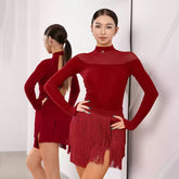 Women's Red Tassel Latin Dance Srt Training Performance Srts DanceWear