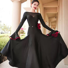 YJFY Women's Long Sleeve Modern Dance Dress Ballroom Dance Costume Training Performance