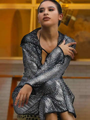 Autumn New Fashion Sequins Long Sleeve Poncho