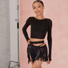Girls Black Long-sleeved Dance Practice Tops Dancewear
