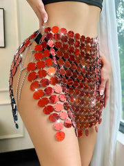 Disco Red Sequin Skirt - Side Slit Shiny Mini Skirt