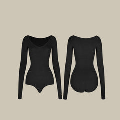 Women's Black Round Neck Long Sleeve DanceWear Bodysuit Leotards