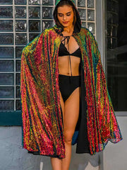 Autumn New Fashion Sequins Long Sleeve Poncho