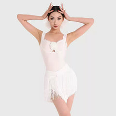 Women's White Tassel Latin Dance Srt Training Performance Srts Dance Wear