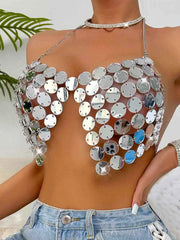 Disco Silver Top - Large Round Silver Sequin Tank Top