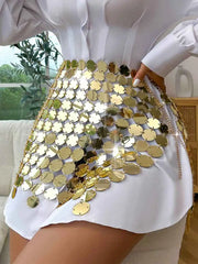 Women Sparkly Sequin Mini Skirt Gold Disco Dress