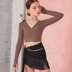 Girls Black Tassel Swing Dance Srts Practice Dancewear