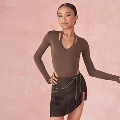 Girls Long Sleeve Latin Dance Bodysuit Dance Wear