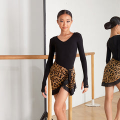 Girls Black Long Sleeve Latin Dance Bodysuit Dance Wear