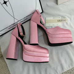 Silk satin square-toe platform heels