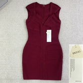 Red wine-colored tight V-neck low-cut dress