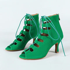 Women's Green Suede Sole Customized Heel Dance Boots JazSalsa Dance Shoes