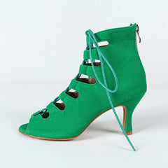 Women's Green Suede Sole Customized Heel Dance Boots JazSalsa Dance Shoes