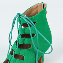 Women's Green Suede Sole Customized Heel Dance Boots JazSalsa Dance Shoes