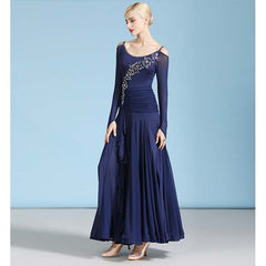 Women's Navy Long Sleeve Sling Modern Dance Dress Ballroom Dancing Costume