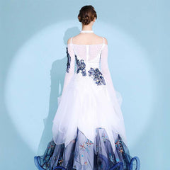 Women's White Lace Diamond WaltBallroom Dance Competition Modern Dance Dress
