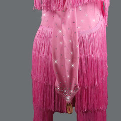 Customisable-Women's Pink Tassel Diamante Dance Dresses Competition Dress Performance Costume