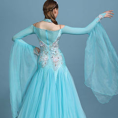 Women's Rhinestones Blue Modern WaltDress Ballroom Dance Dress Swing Dress Competition Dress