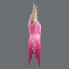 Customisable-Women's Pink Tassel Diamante Dance Dresses Competition Dress Performance Costume