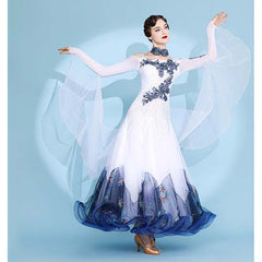 Women's White Lace Diamond WaltBallroom Dance Competition Modern Dance Dress