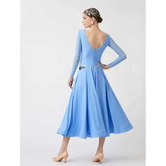 YUN Customisable-Women's Long Sleeve Sky Blue Dance Costume Dress For Ballroom Dancing standard/Smooth Dress