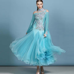 Women's Rhinestones Blue Modern WaltDress Ballroom Dance Dress Swing Dress Competition Dress