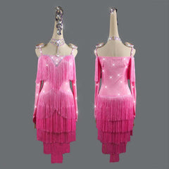Customisable-Women's Pink Tassel Diamante Dance Dresses Competition Dress Performance Costume