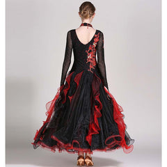 Women's Long Sleeve Lace Diamond WaltBallroom Dance Competition Modern Dance Large Swing Dress