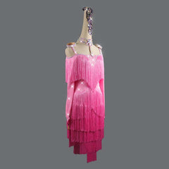Customisable-Women's Pink Tassel Diamante Dance Dresses Competition Dress Performance Costume