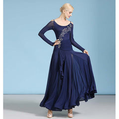 Women's Navy Long Sleeve Sling Modern Dance Dress Ballroom Dancing Costume