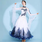 Women's White Lace Diamond WaltBallroom Dance Competition Modern Dance Dress