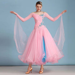 Women's Rhinestone Splicing Modern Dress Ballroom Dress Performance Swing Dress Competition Wear