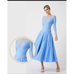 YUN Customisable-Women's Long Sleeve Sky Blue Dance Costume Dress For Ballroom Dancing standard/Smooth Dress