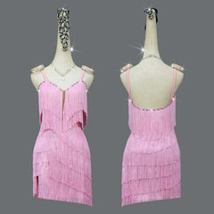 Customisable-Women's Pink Tassel Latin Dance Dress Professional Dance Stage Performance Wear