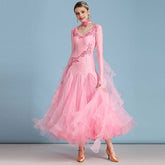 Women's Long Sleeve WaltModern Ballroom Dance Dress Competition Dresses
